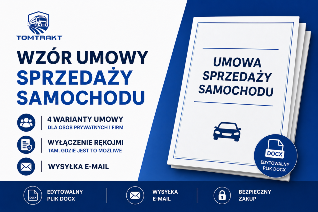 Wzór umowy sprzedaży samochodu – 4 warianty, wyłączenie rękojmi
