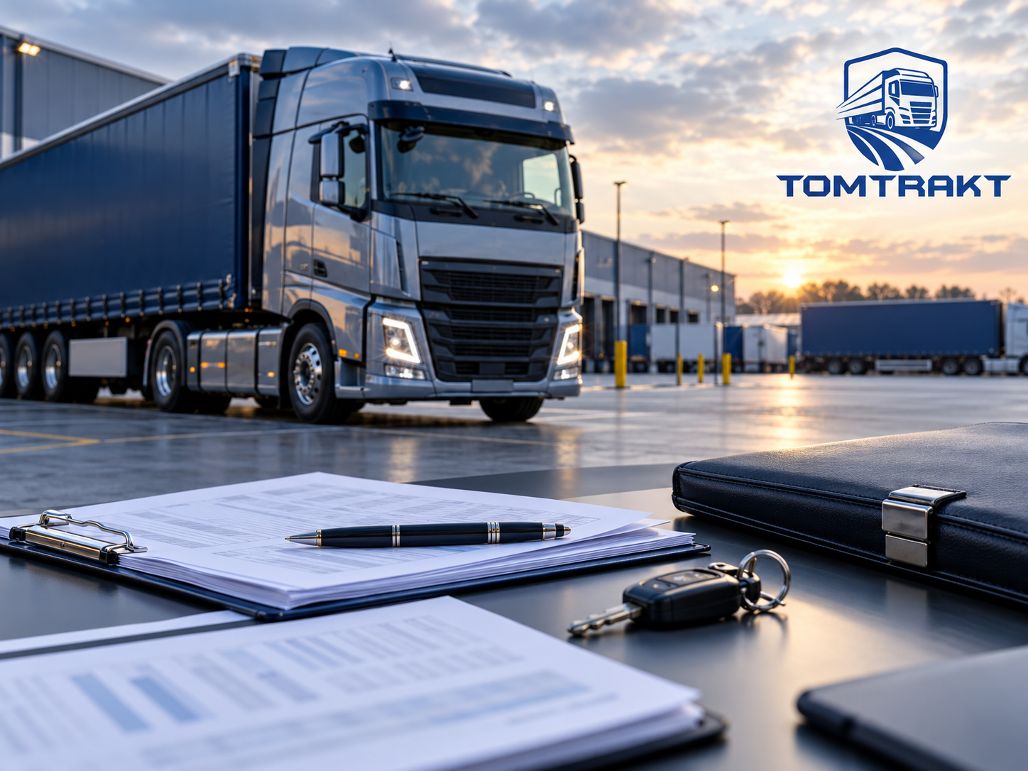 Ilustracja transportu i logistyki o zachodzie słońca